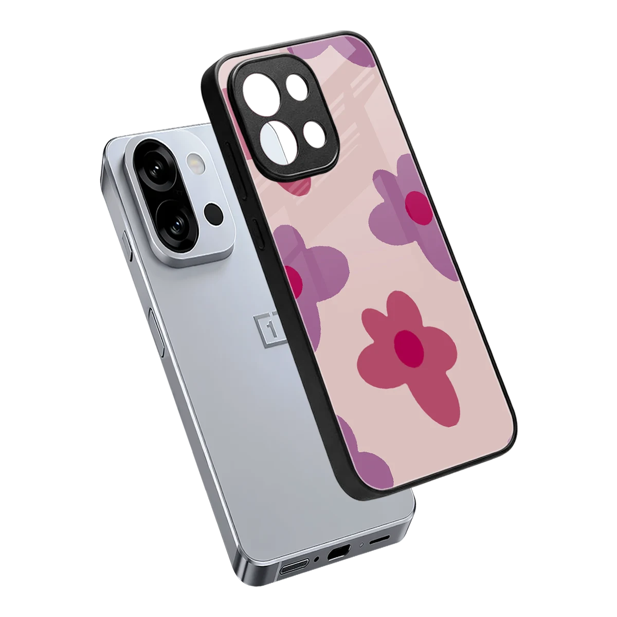 Floral Purple sleek oneplus 13s cover with tempered glass back and TPU edges