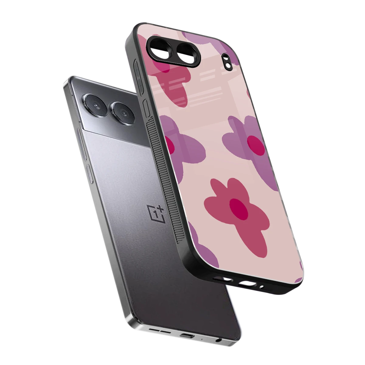 Floral Purple sleek oneplus nord 4 cover with tempered glass back and TPU edges