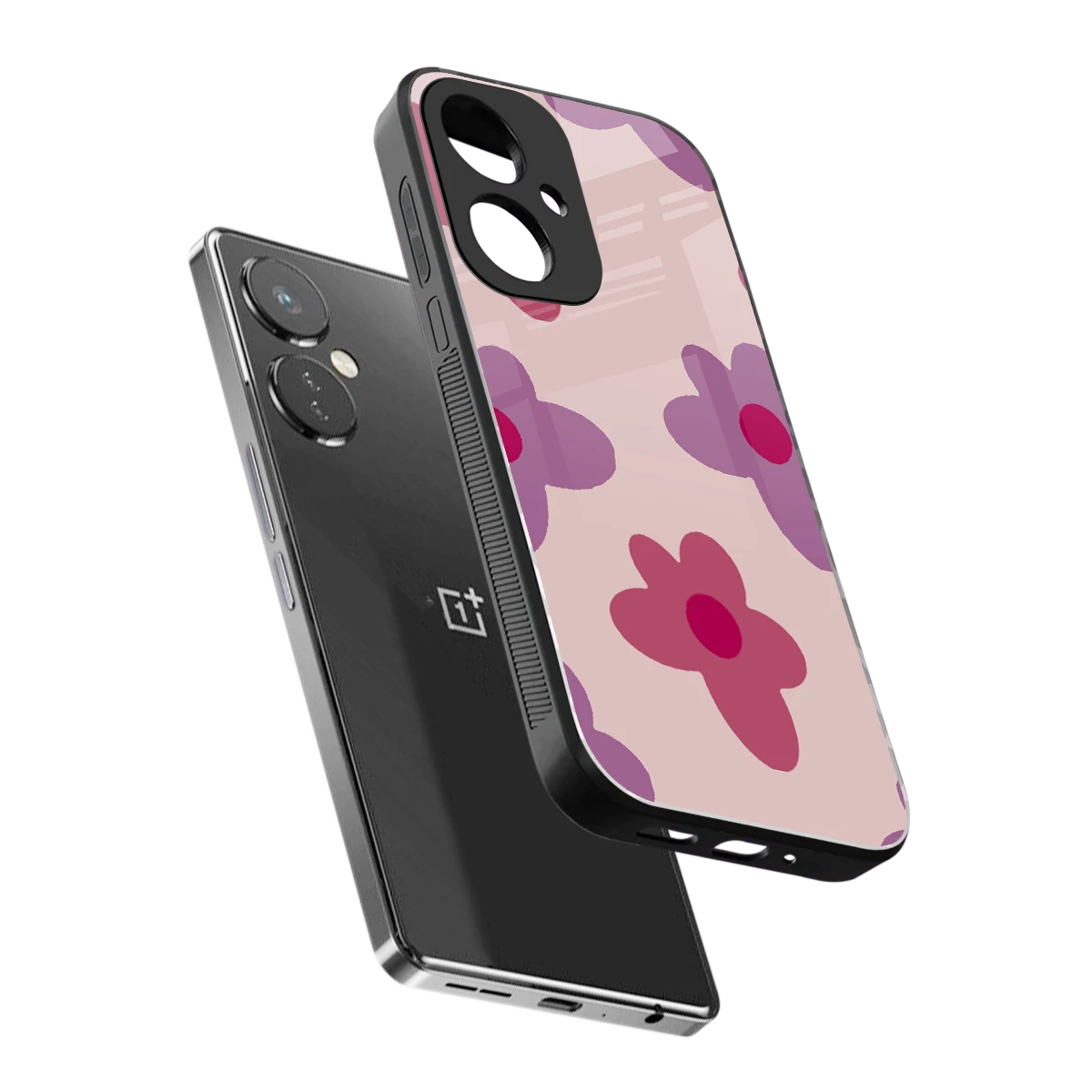 Floral Purple sleek oneplus nord ce 3 cover with tempered glass back and TPU edges