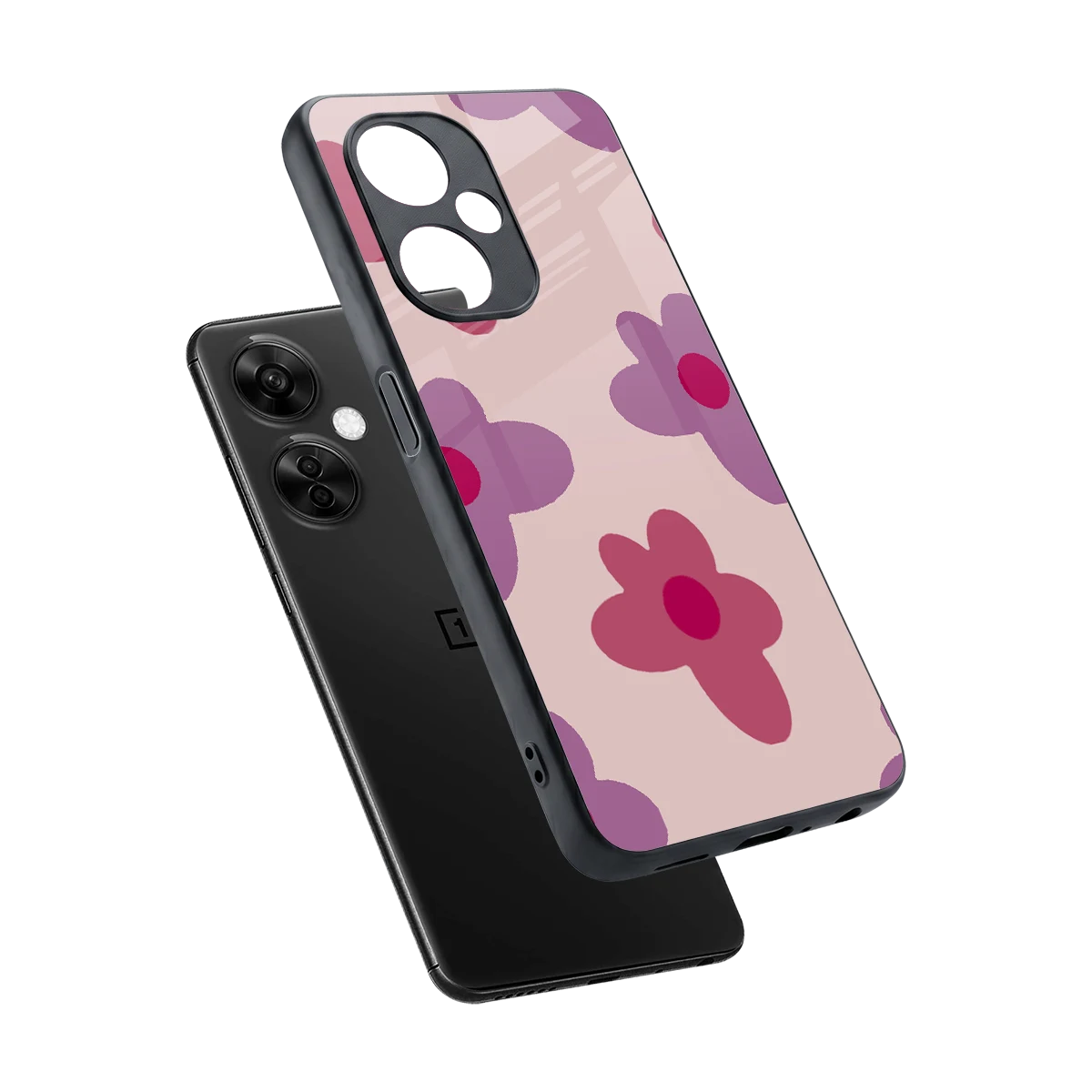 Floral Purple sleek oneplus nord ce 3 lite cover with tempered glass back and TPU edges
