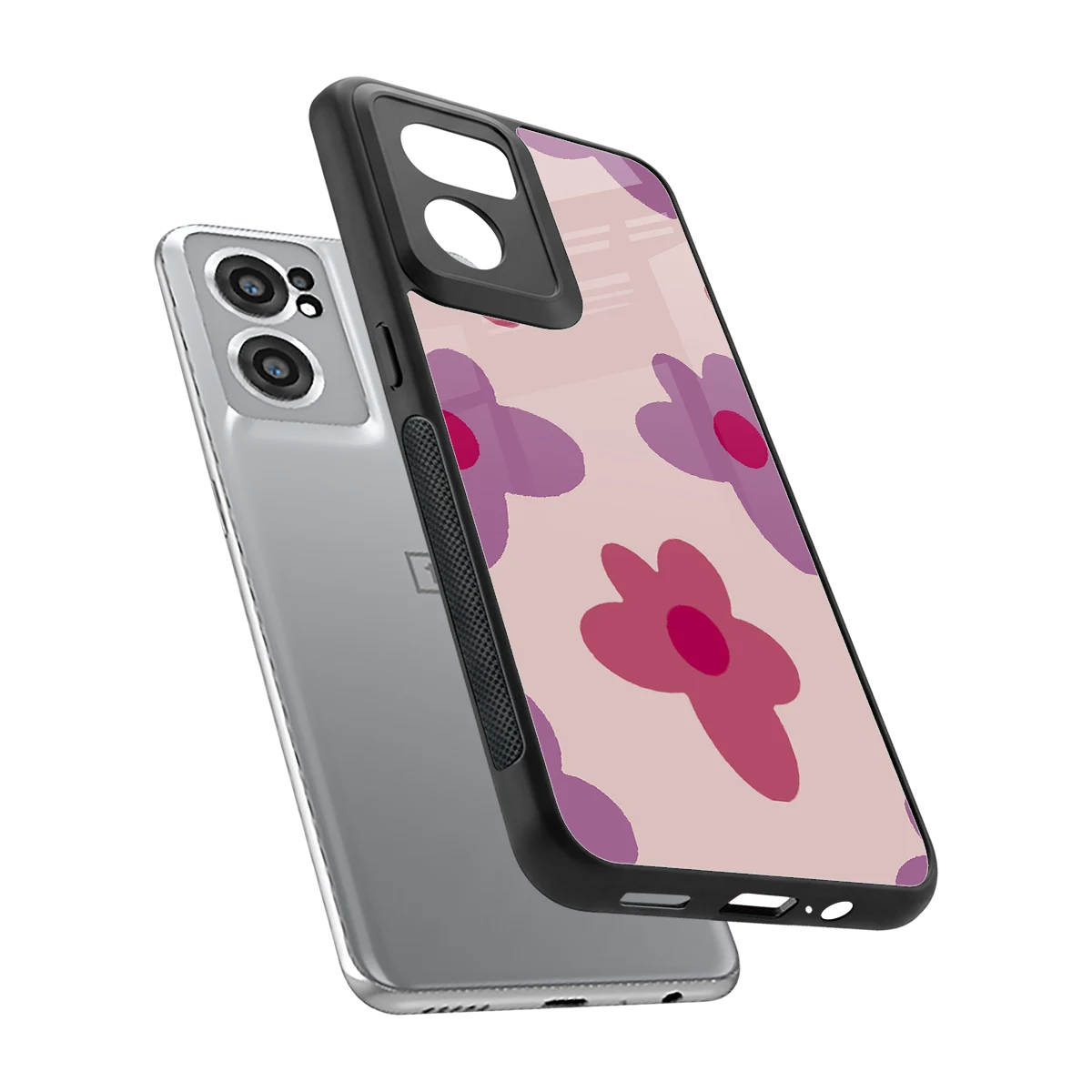 Floral Purple sleek oneplus nord ce 2 cover with tempered glass back and TPU edges