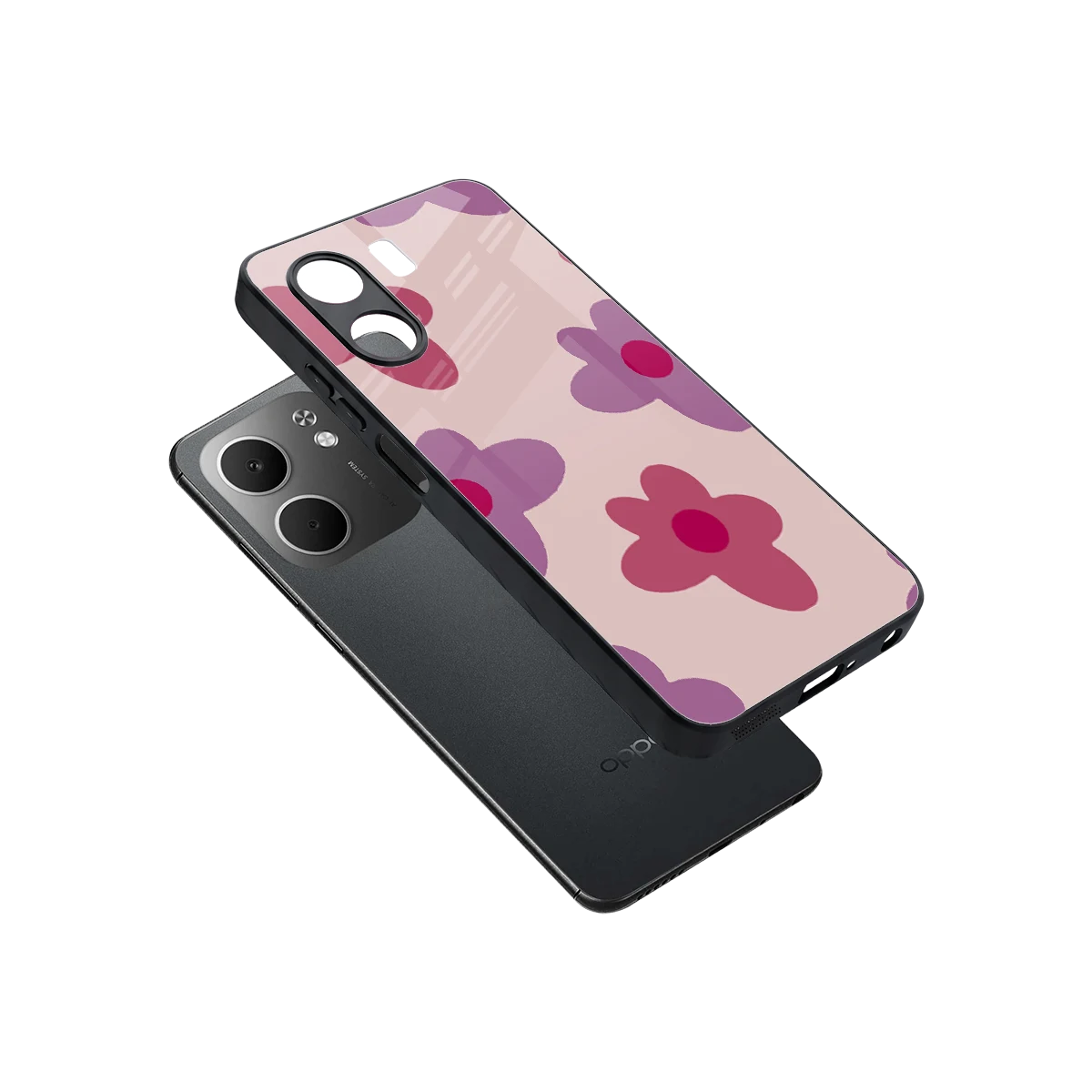 Floral Purple sleek oppo a5x 5g cover with tempered glass back and TPU edges