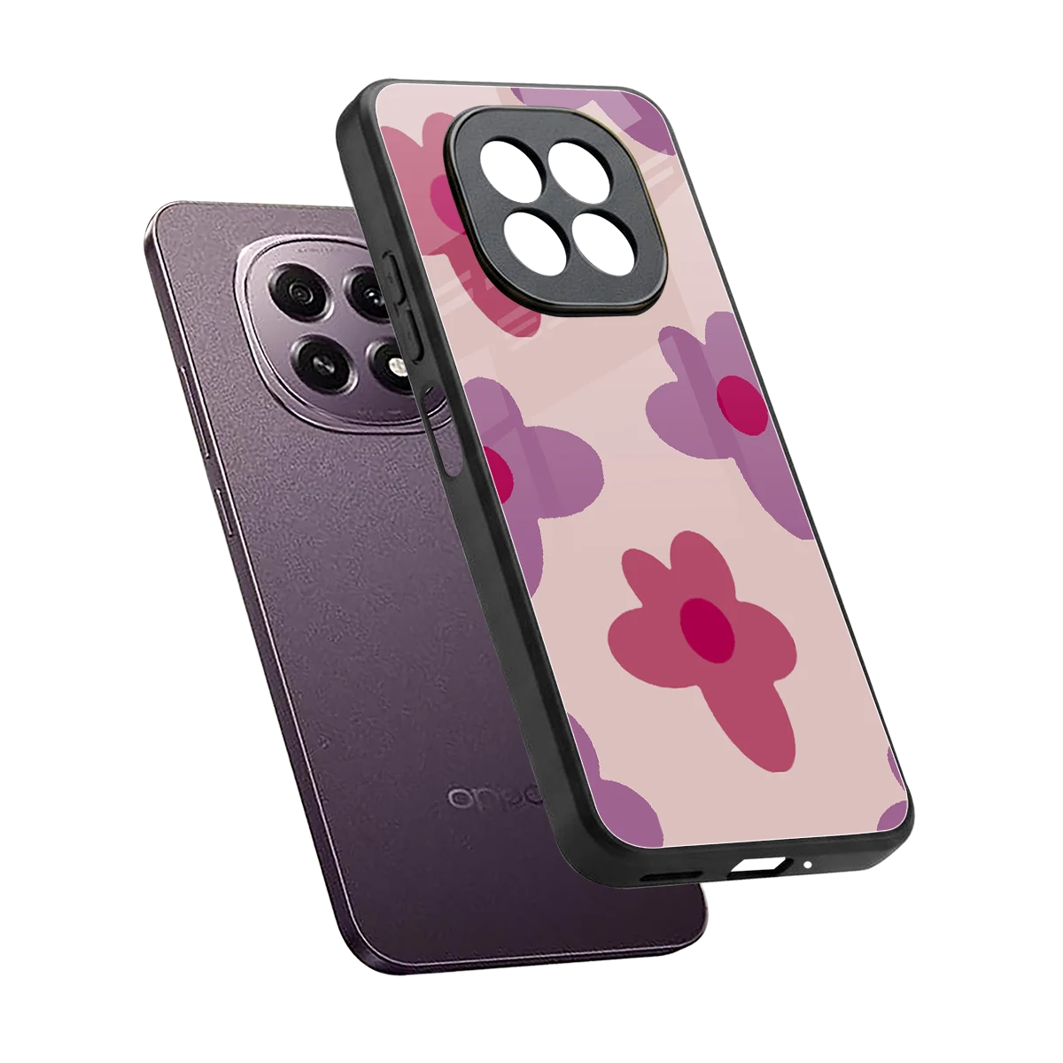 Floral Purple sleek oppo f29 5g cover with tempered glass back and TPU edges
