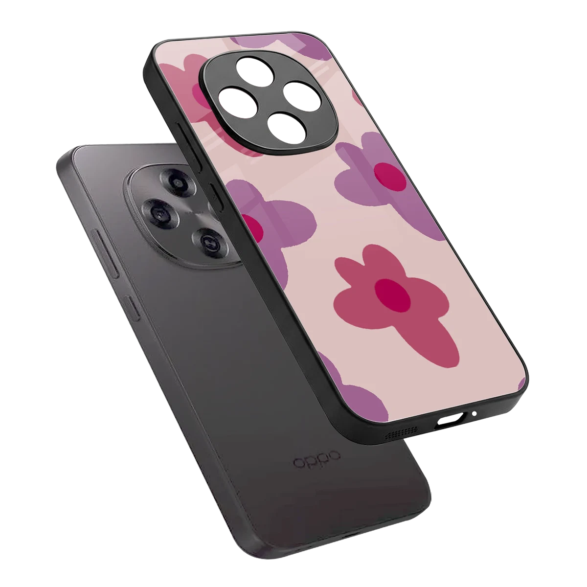 Floral Purple sleek oppo f31 pro 5g cover with tempered glass back and TPU edges