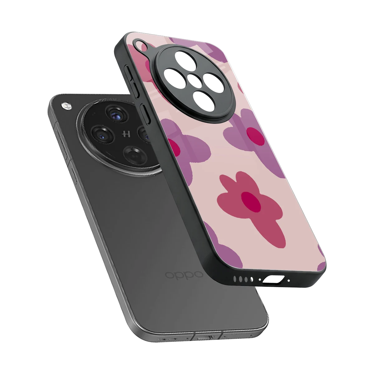 Floral Purple sleek oppo find x8 cover with tempered glass back and TPU edges