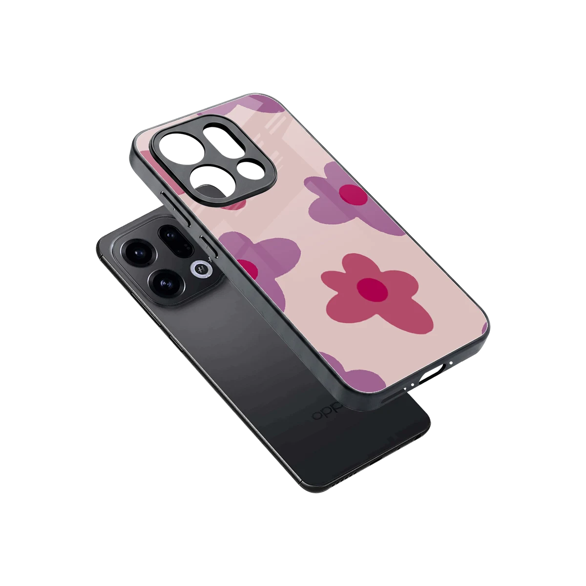 Floral Purple sleek oppo find x9 cover with tempered glass back and TPU edges