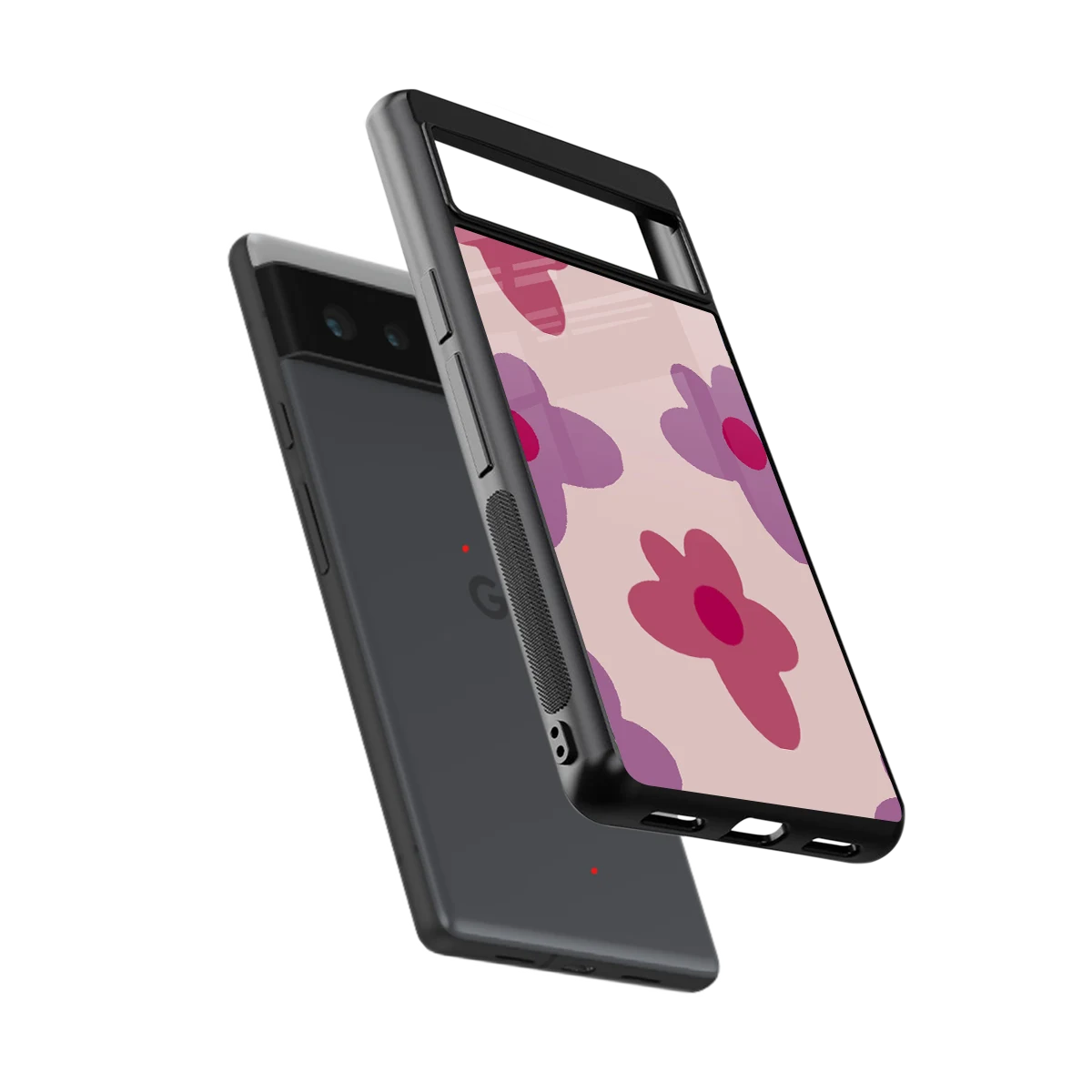 Floral Purple sleek google pixel 6a cover with tempered glass back and TPU edges