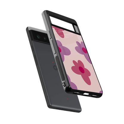 Floral Purple sleek google pixel 6a cover with tempered glass back and TPU edges