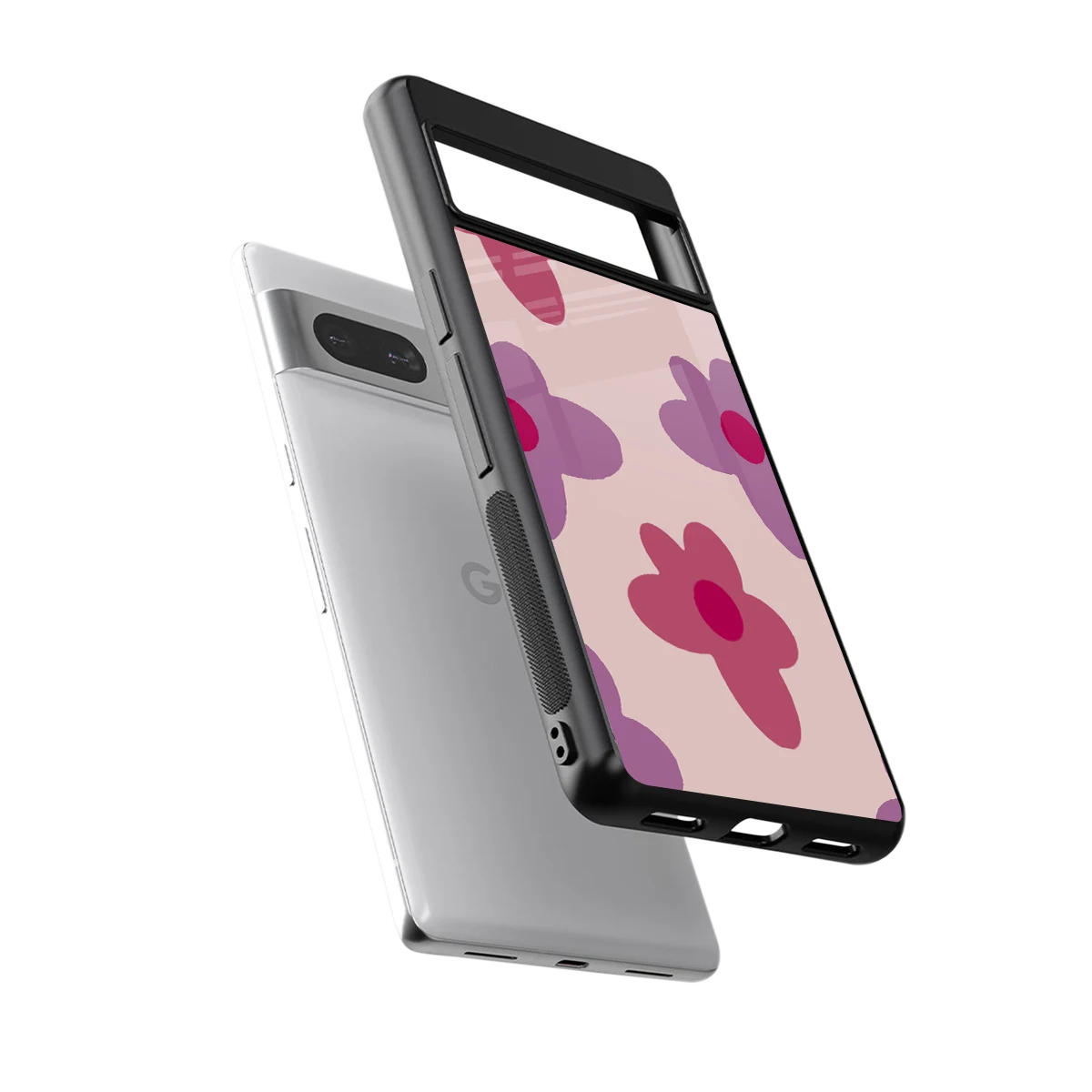Floral Purple sleek google pixel 7a cover with tempered glass back and TPU edges