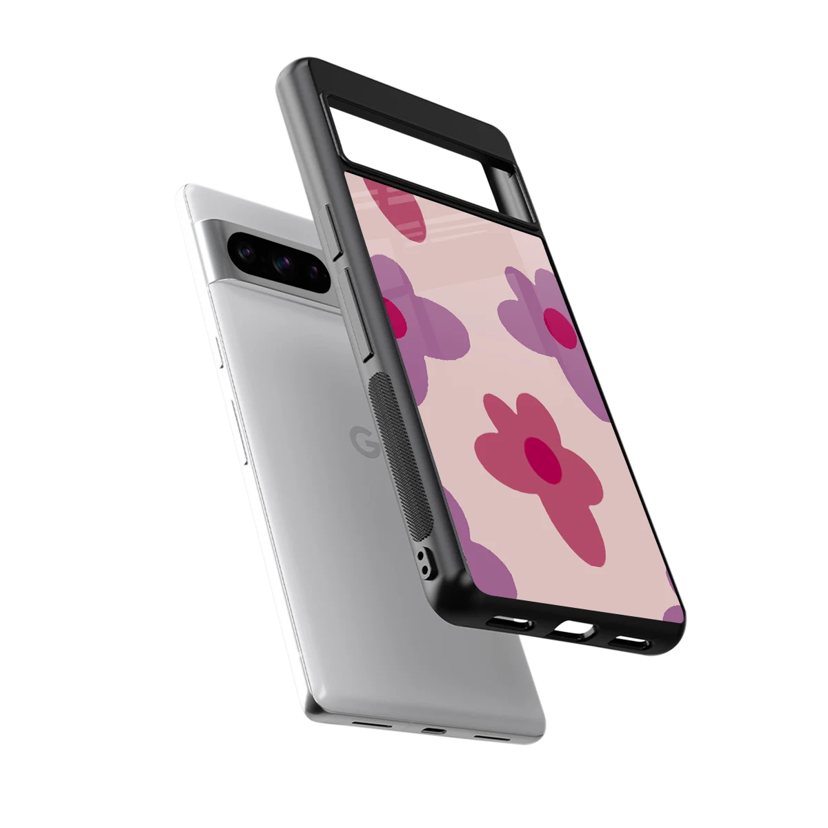 Floral Purple sleek google pixel 8 pro cover with tempered glass back and TPU edges