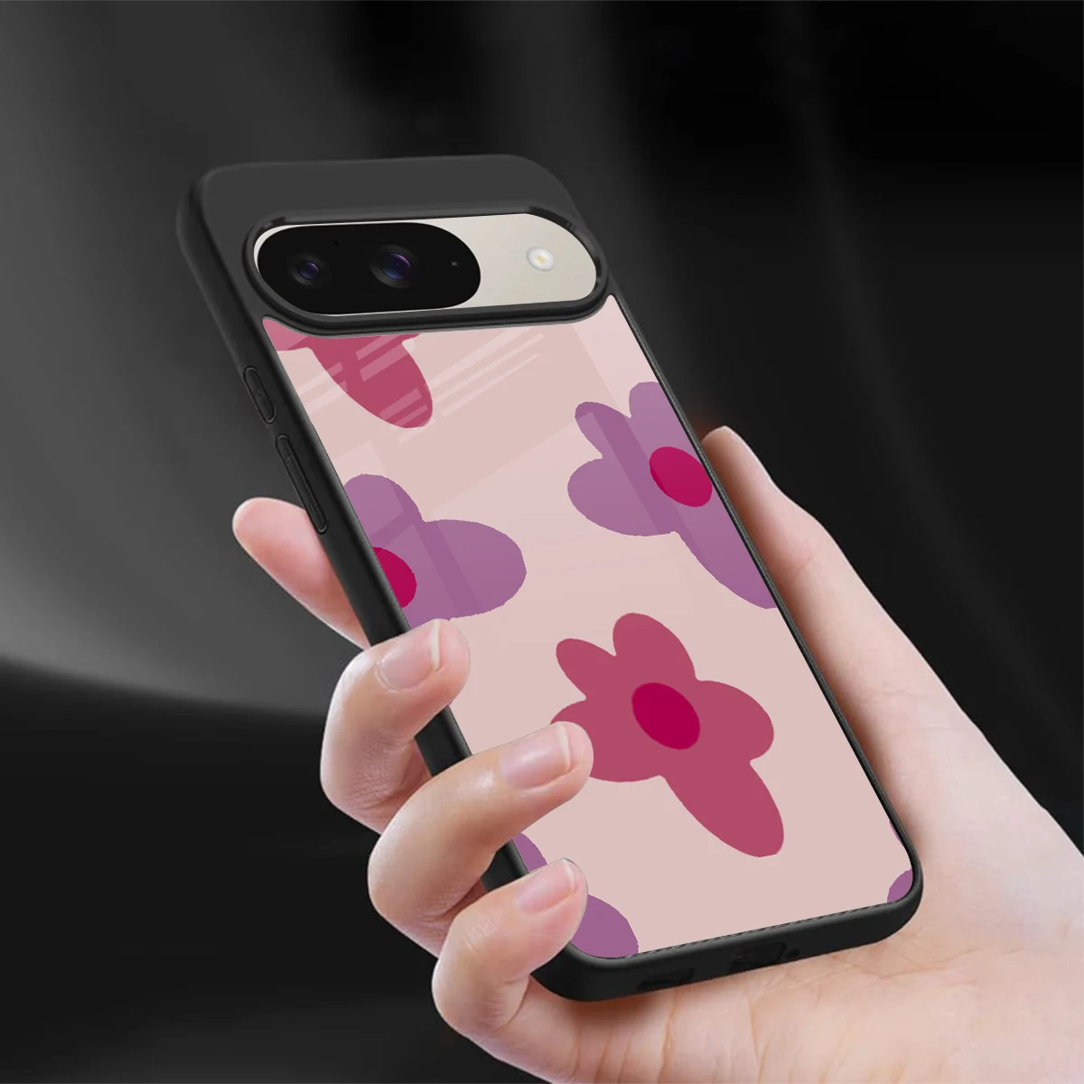 Floral Purple sleek google pixel 9 cover with tempered glass back and TPU edges