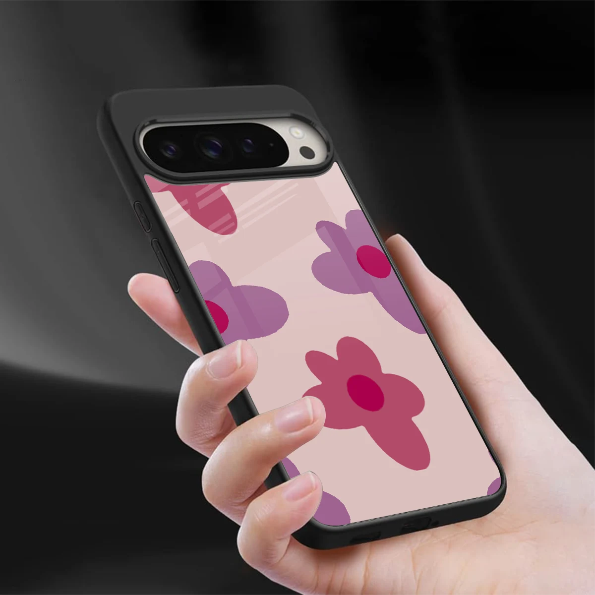 Floral Purple sleek google pixel 9 pro xl cover with tempered glass back and TPU edges