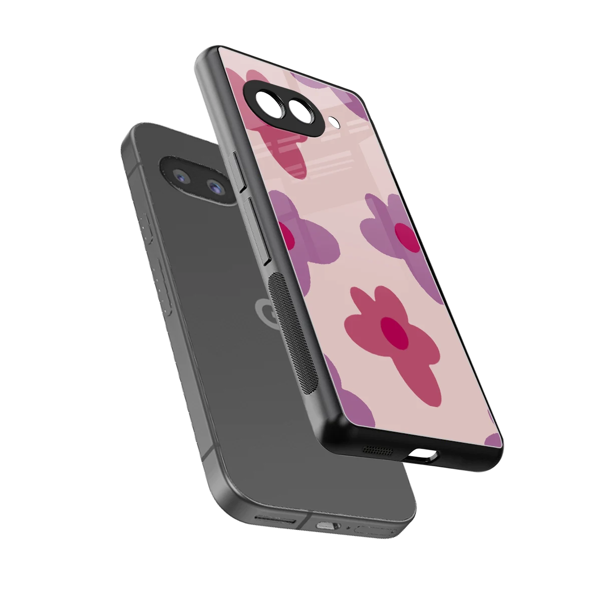 Floral Purple sleek google pixel 10a cover with tempered glass back and TPU edges