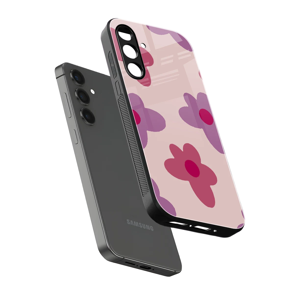 Floral Purple sleek samsung galaxy a16 5g cover with tempered glass back and TPU edges