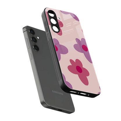 Floral Purple sleek samsung galaxy a14 5g cover with tempered glass back and TPU edges