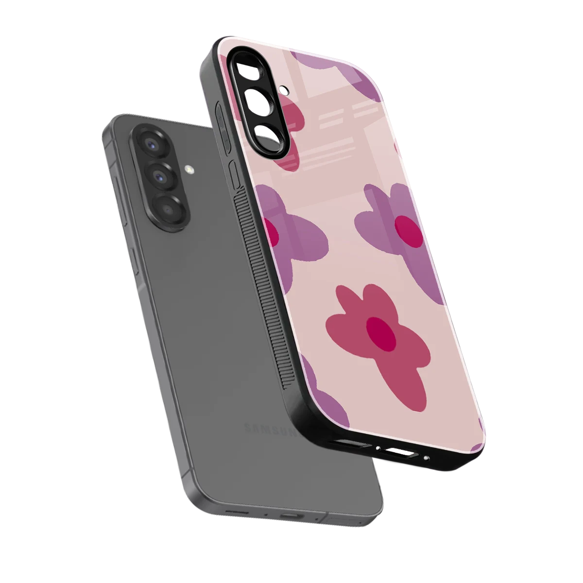 Floral Purple sleek samsung galaxy a37 5g cover with tempered glass back and TPU edges