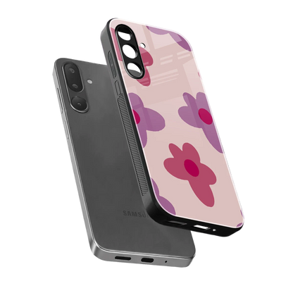 Floral Purple sleek samsung galaxy m56 5g cover with tempered glass back and TPU edges