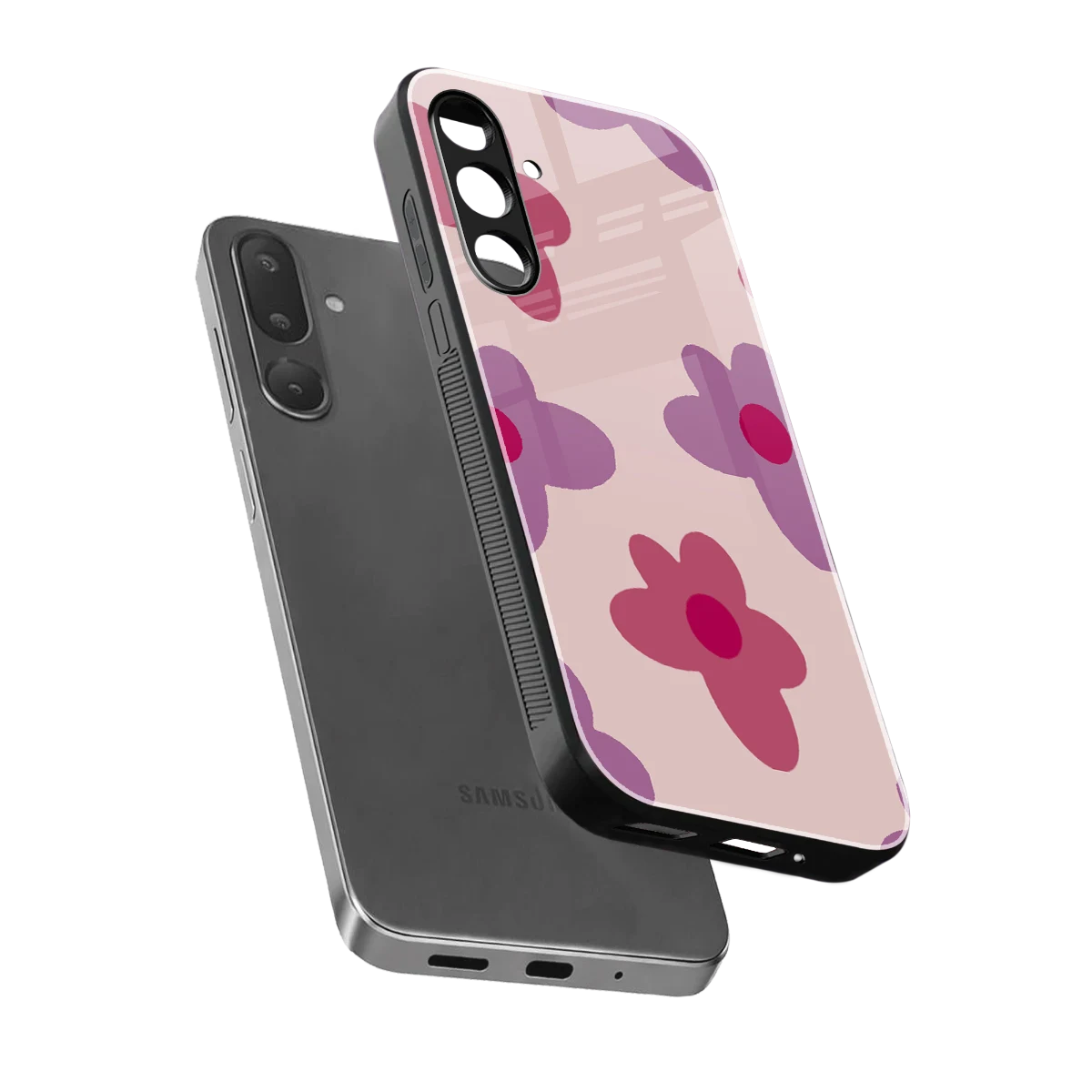 Floral Purple sleek samsung galaxy m16 5g cover with tempered glass back and TPU edges