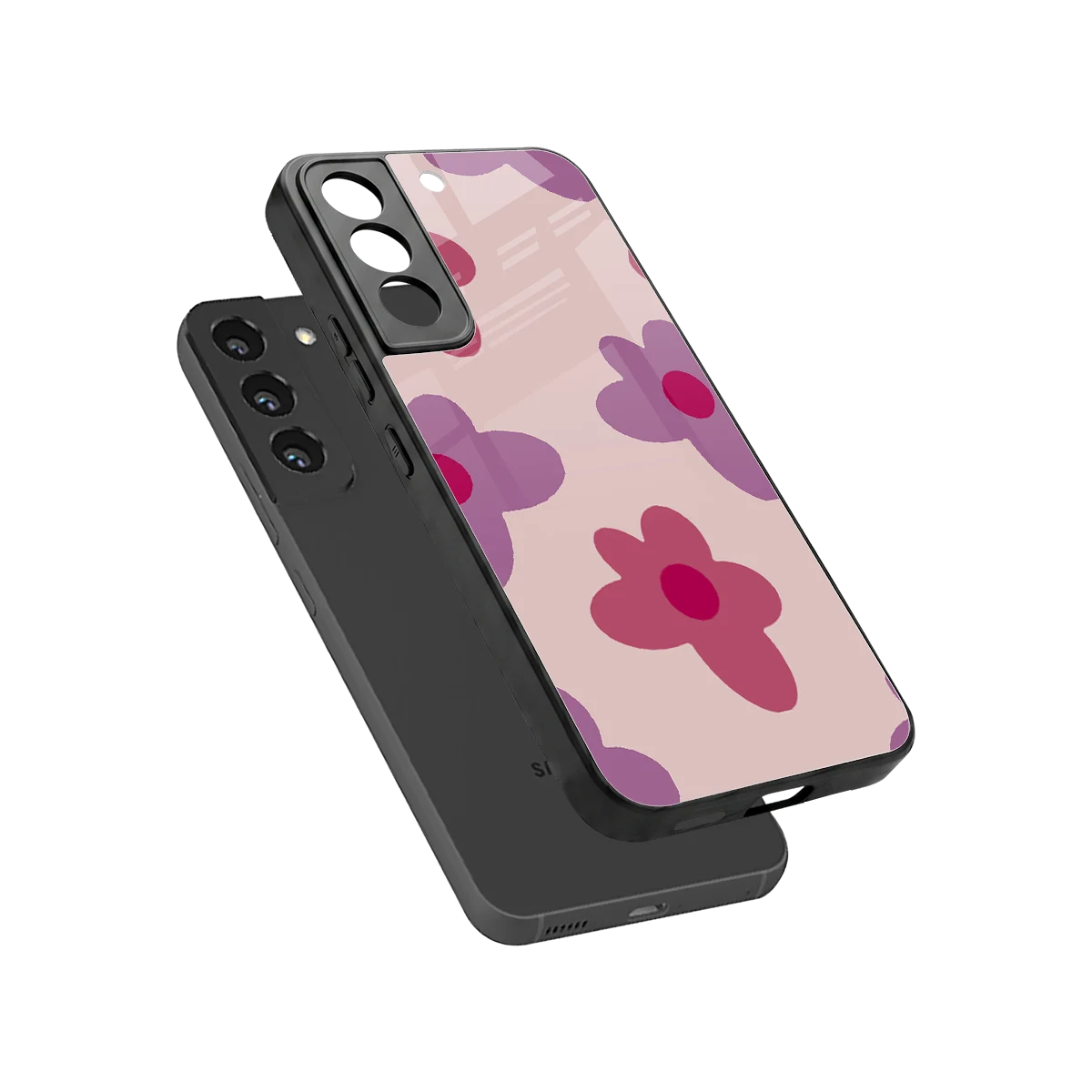 Floral Purple sleek samsung galaxy s22 cover with tempered glass back and TPU edges