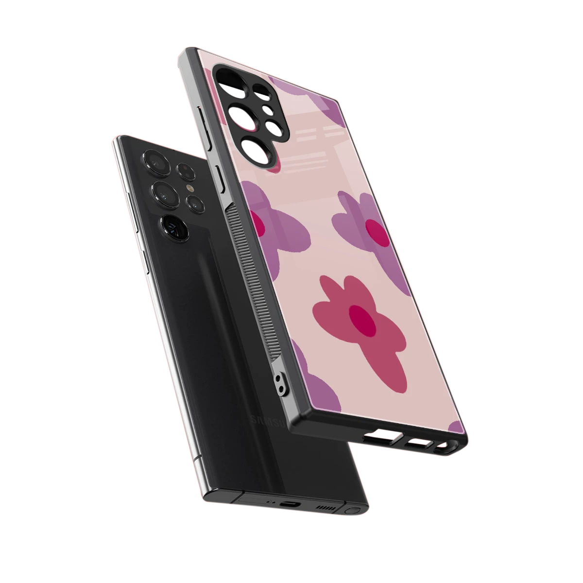 Floral Purple sleek samsung galaxy s24 ultra cover with tempered glass back and TPU edges