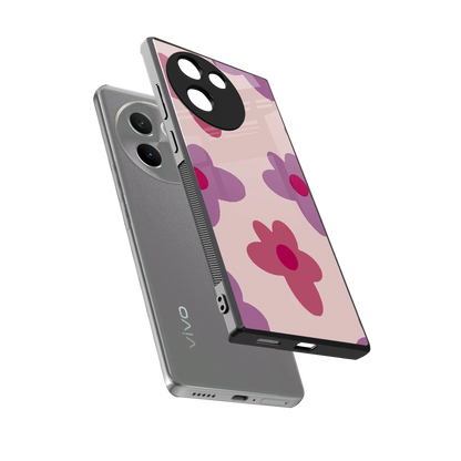 Floral Purple sleek vivo v30e cover with tempered glass back and TPU edges