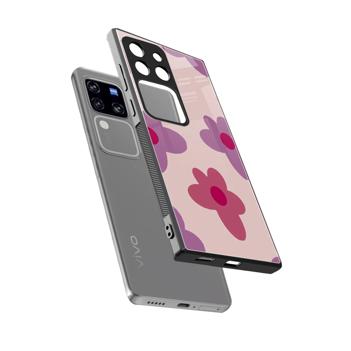 Floral Purple sleekvivo v30 pro cover with tempered glass back and TPU edges