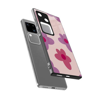 Floral Purple sleek vivo v30 cover with tempered glass back and TPU edges
