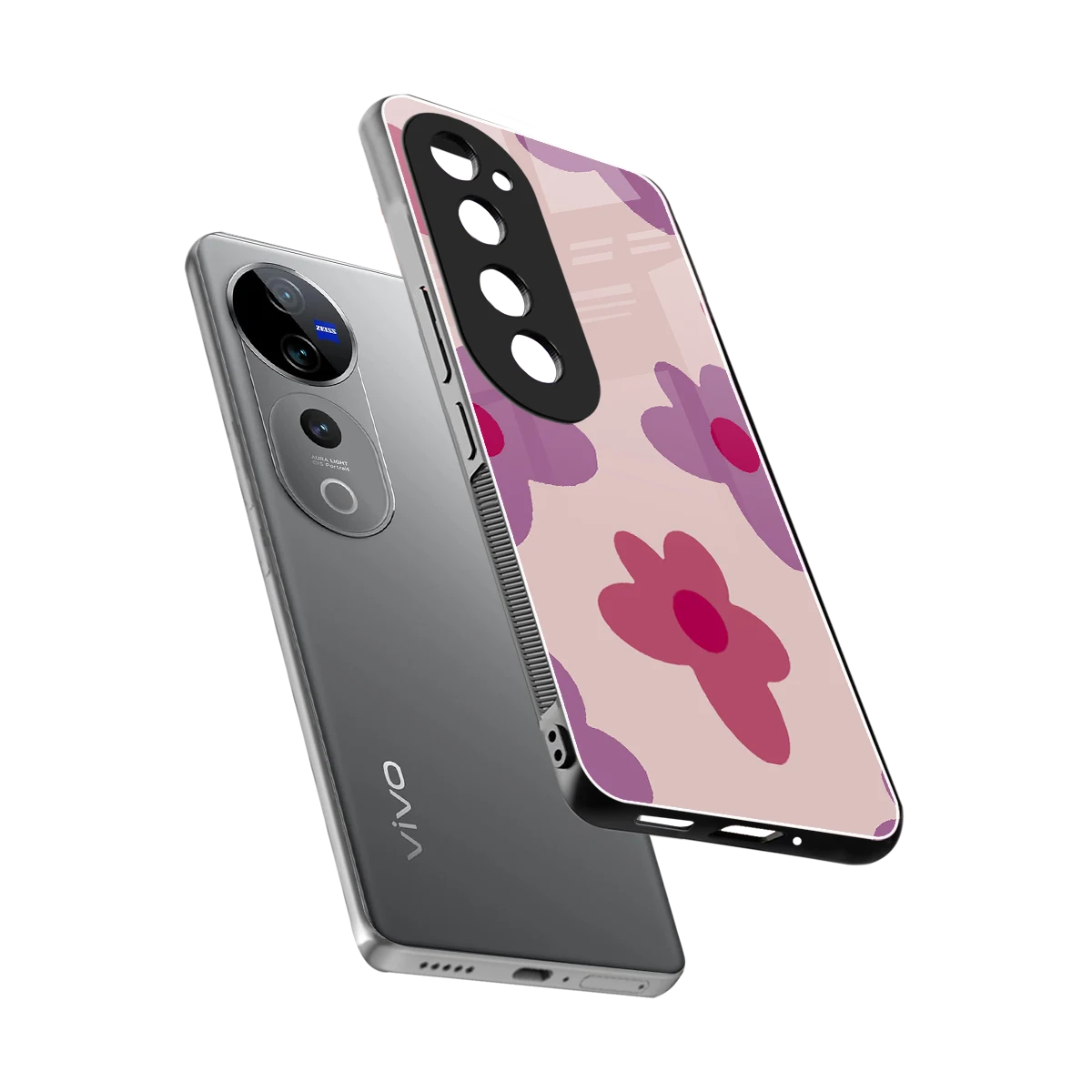Floral Purple sleek vivo v40 pro cover with tempered glass back and TPU edges