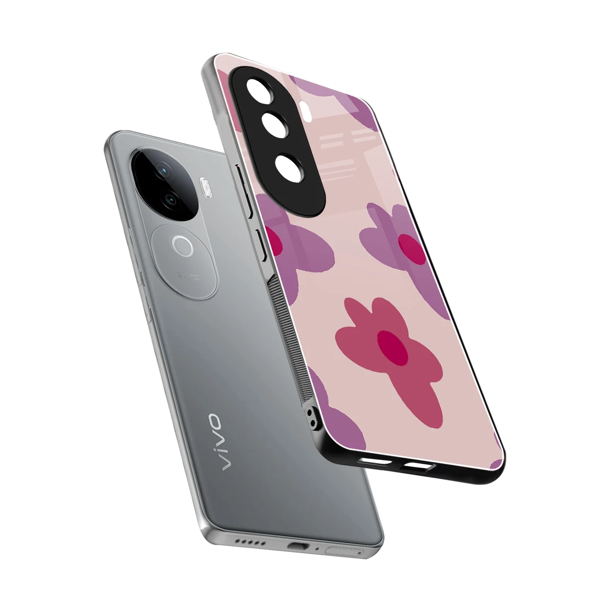 Floral Purple sleek vivo v40e cover with tempered glass back and TPU edges