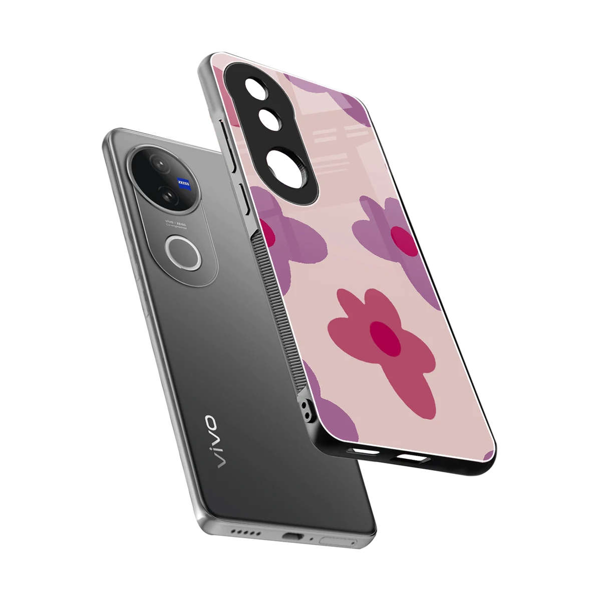 Floral Purple sleek vivo v50 cover with tempered glass back and TPU edges