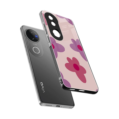 Floral Purple sleek vivo v50 cover with tempered glass back and TPU edges