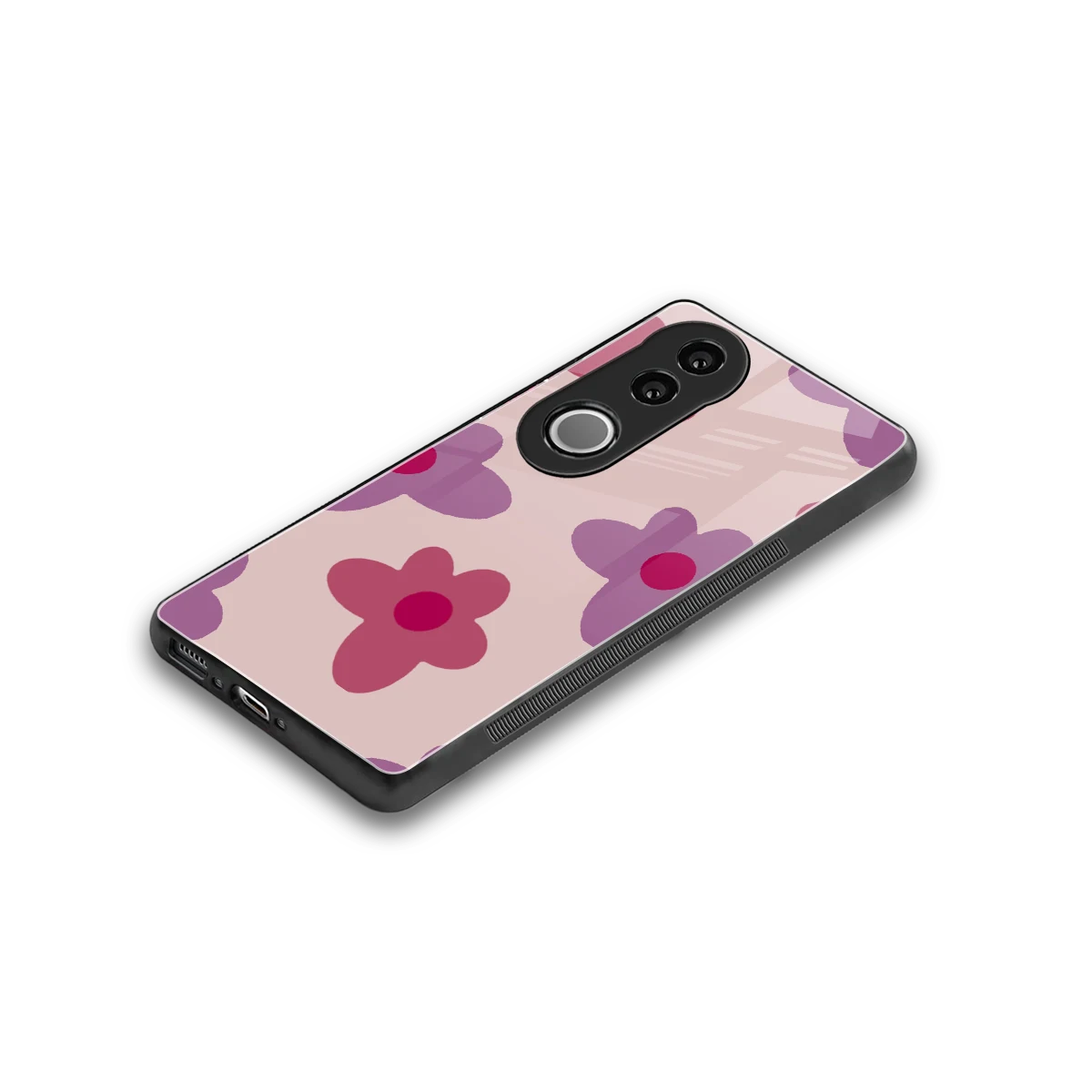 Floral Purple stylish phone case for vivo v50 | glossy glass and slim fit