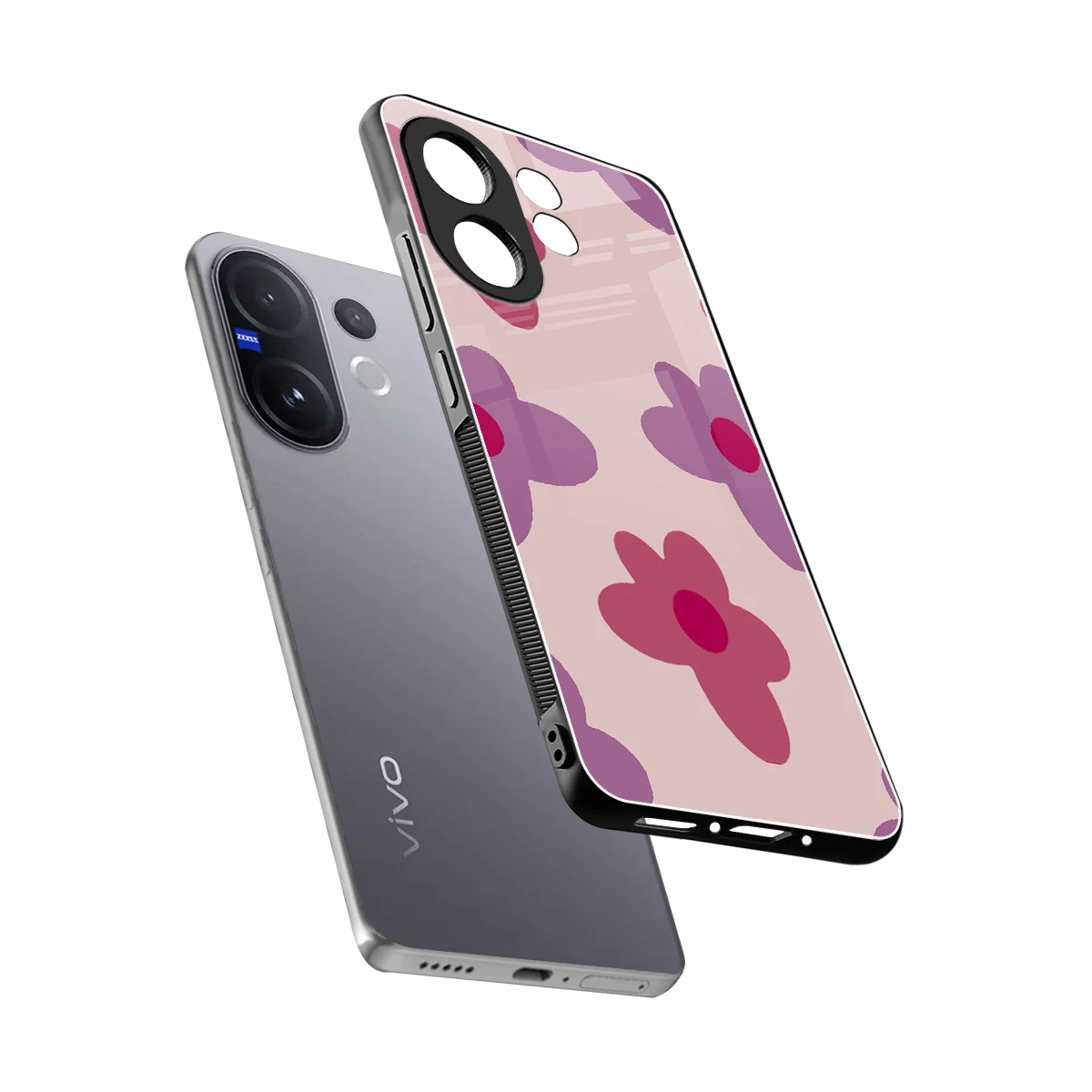 Floral Purple sleek vivo v60 cover with tempered glass back and TPU edges