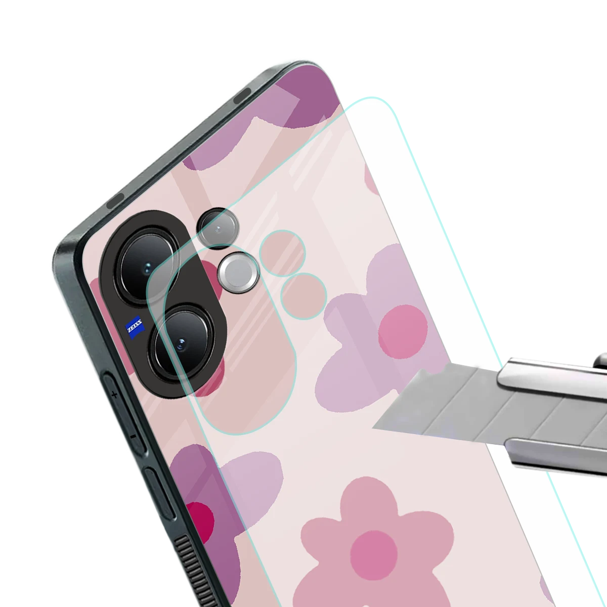 Floral Purple stylish phone case for vivo v60 | glossy glass and slim fit