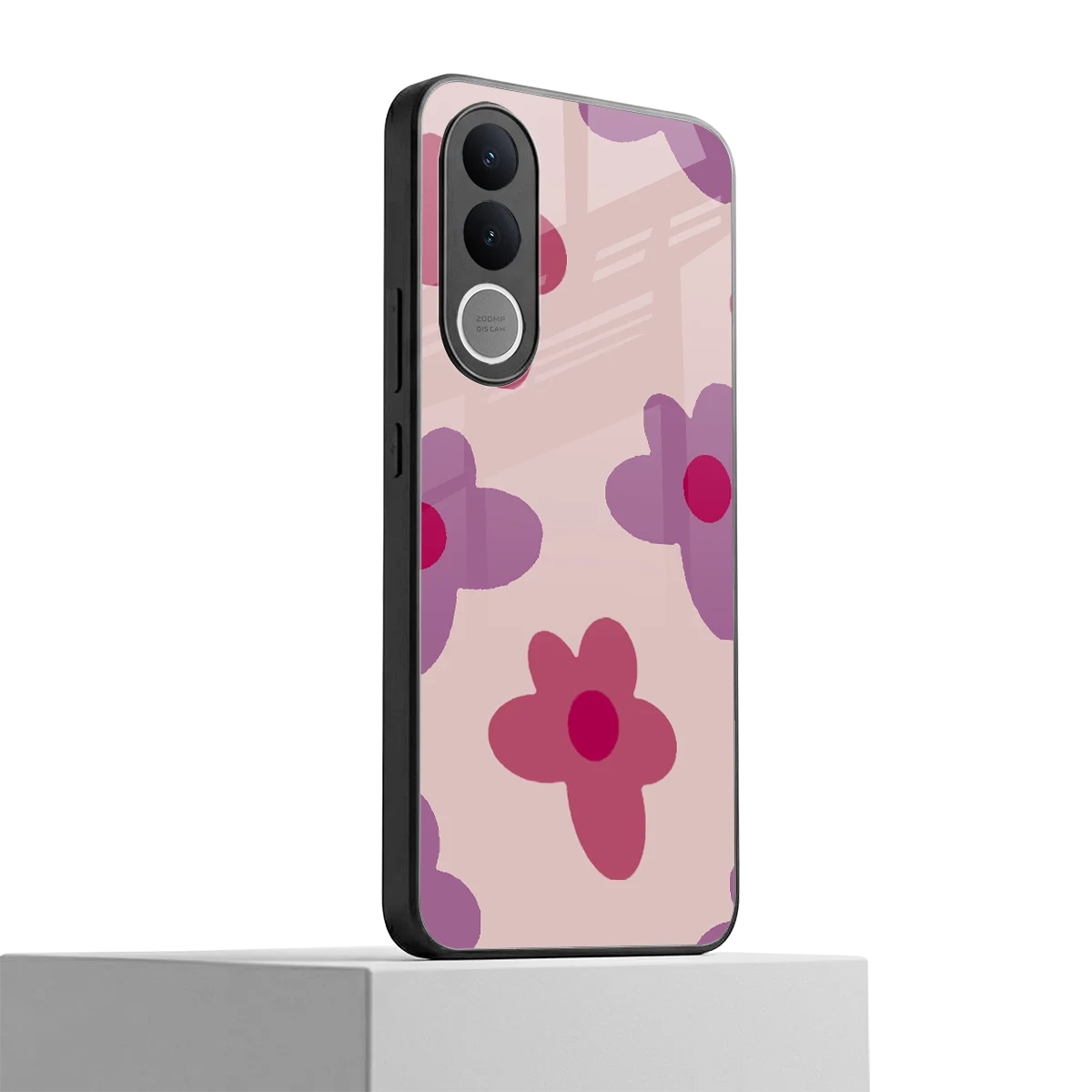 Floral Purple vivo v70 fe mobile cover | shockproof glass phone case