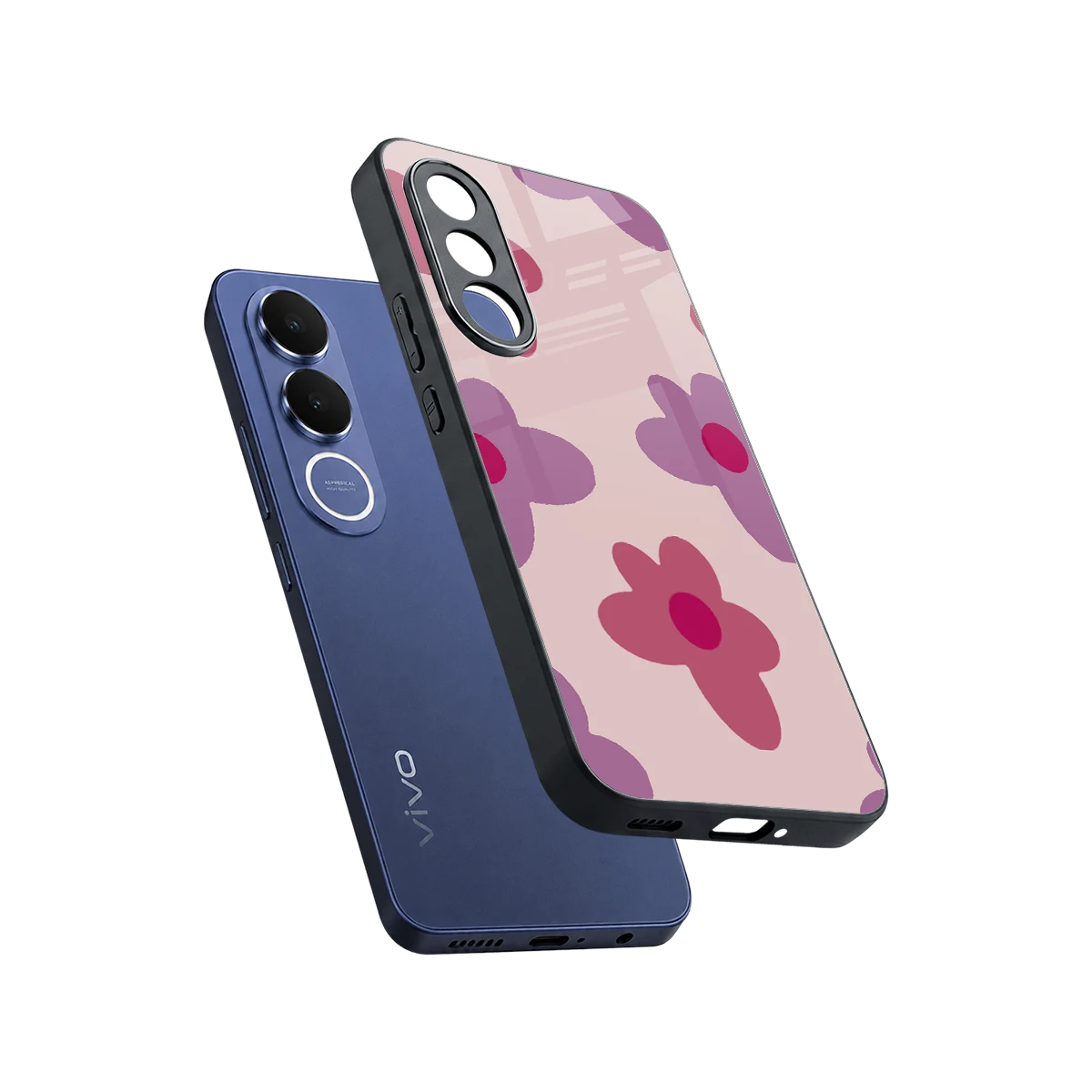 Floral Purple sleek vivo v70 fe cover with tempered glass back and TPU edges