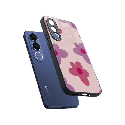 Floral Purple sleek vivo v70 fe cover with tempered glass back and TPU edges