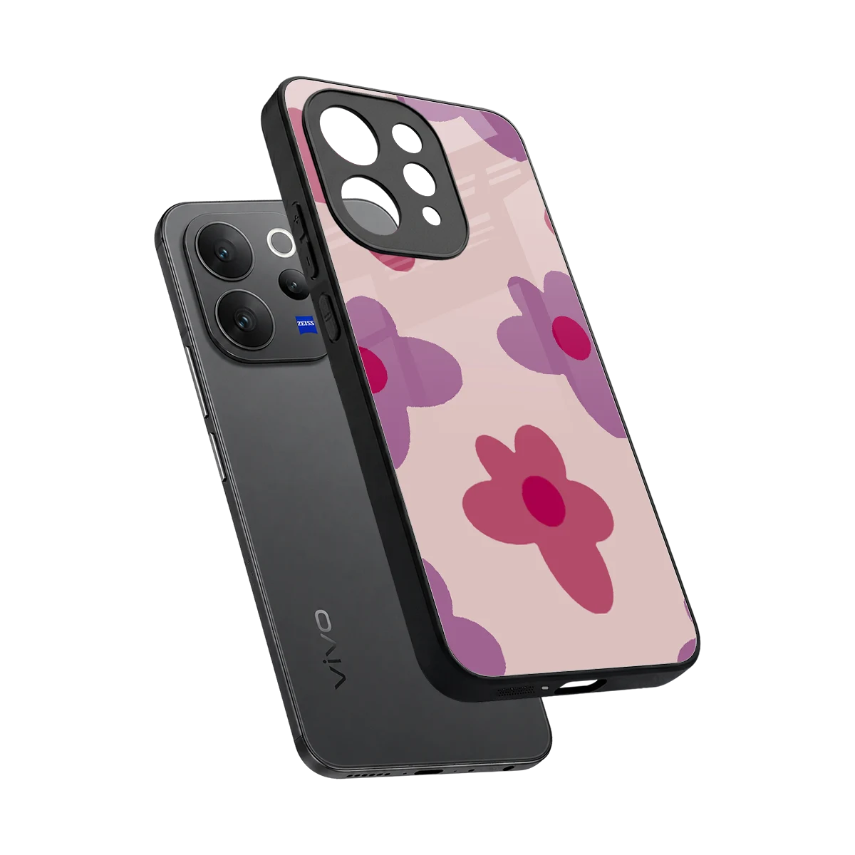 Floral Purple sleek vivo v70 cover with tempered glass back and TPU edges