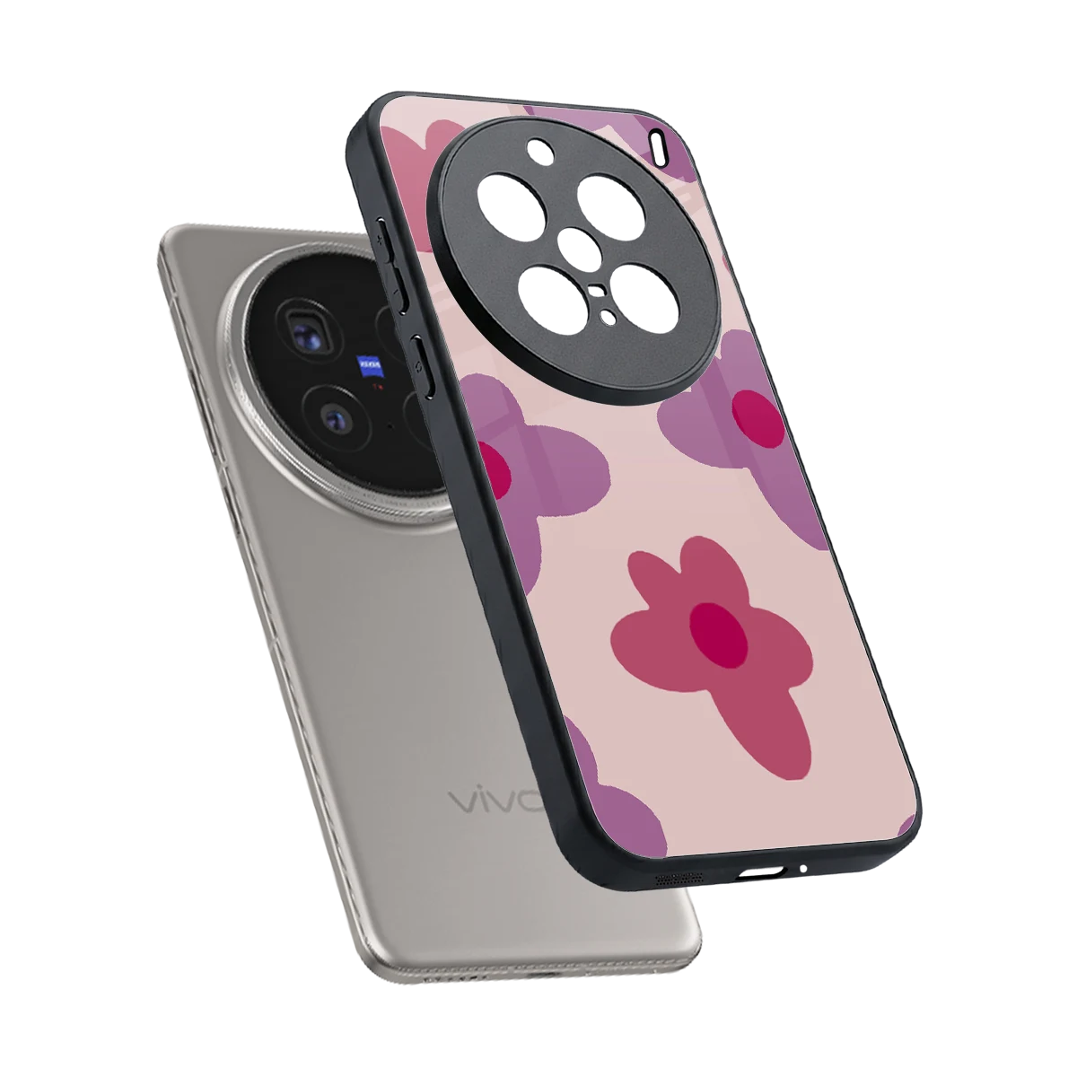 Floral Purple sleek vivo x200 pro cover with tempered glass back and TPU edges