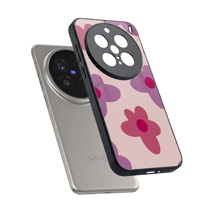 Floral Purple sleek vivo x200 pro cover with tempered glass back and TPU edges