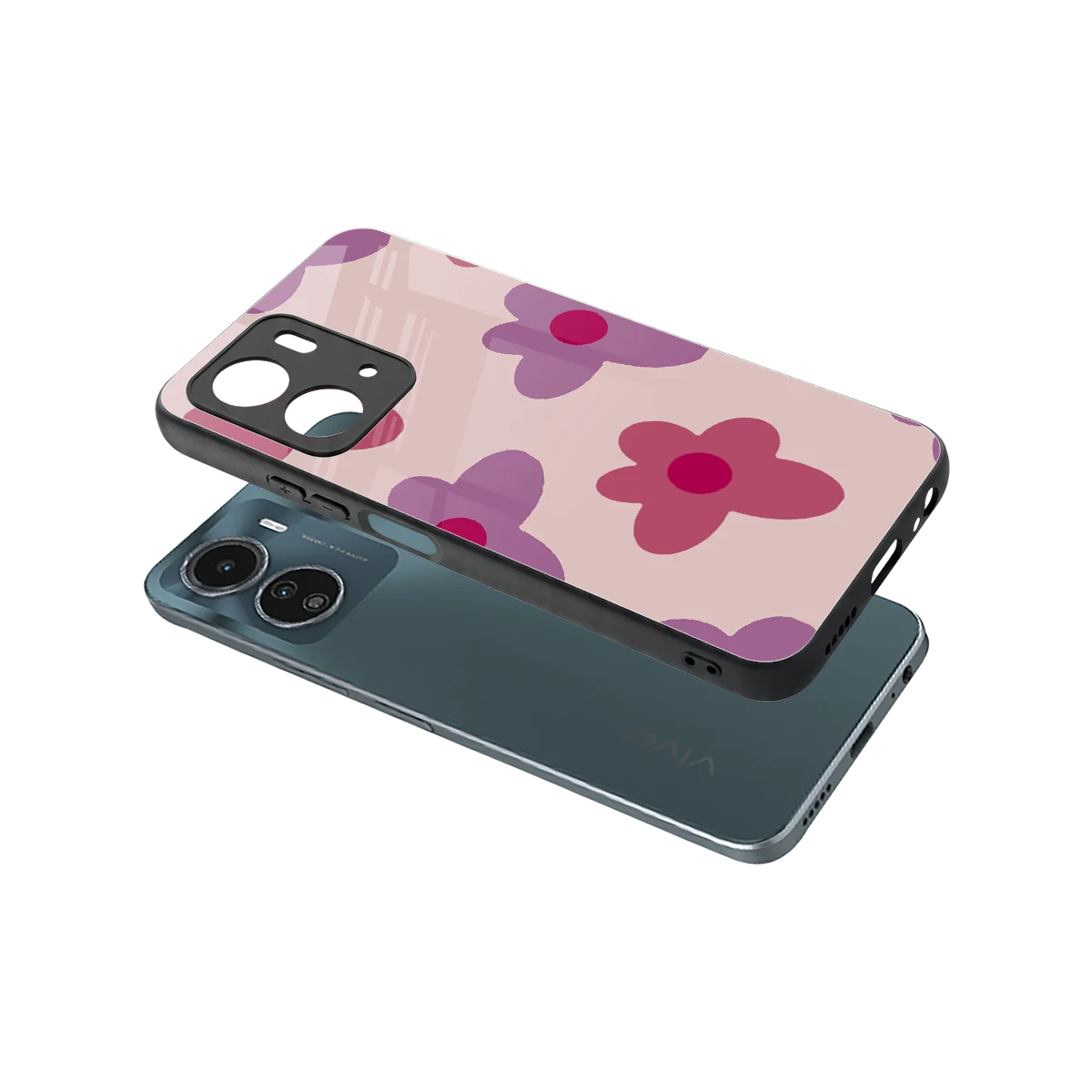 Floral Purple sleek vivo y16 cover with tempered glass back and TPU edges