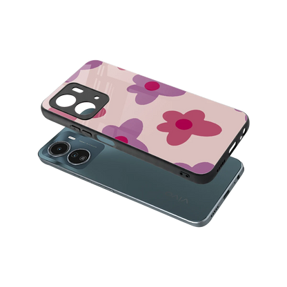 Floral Purple sleek vivo y16 cover with tempered glass back and TPU edges