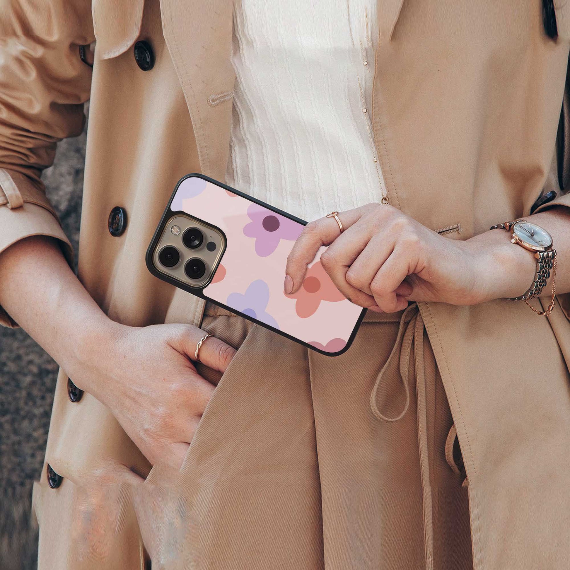 Floral Caramel luxury glass phone case for iPhone 16 | scratch and drop resistant