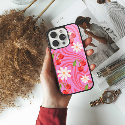 Floral Cherry TPU glass hybrid case for iPhone 16 | premium mobile back cover