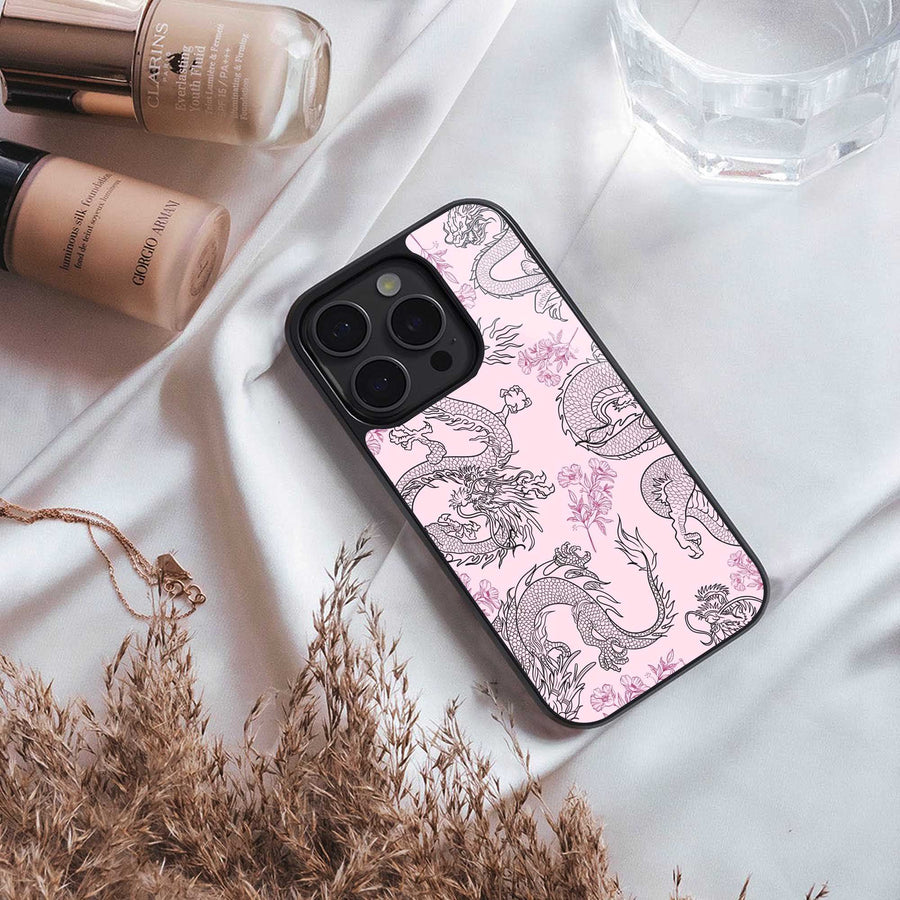 Floral Dragon Phone Case for Iphone 15 Pro | Glass Case