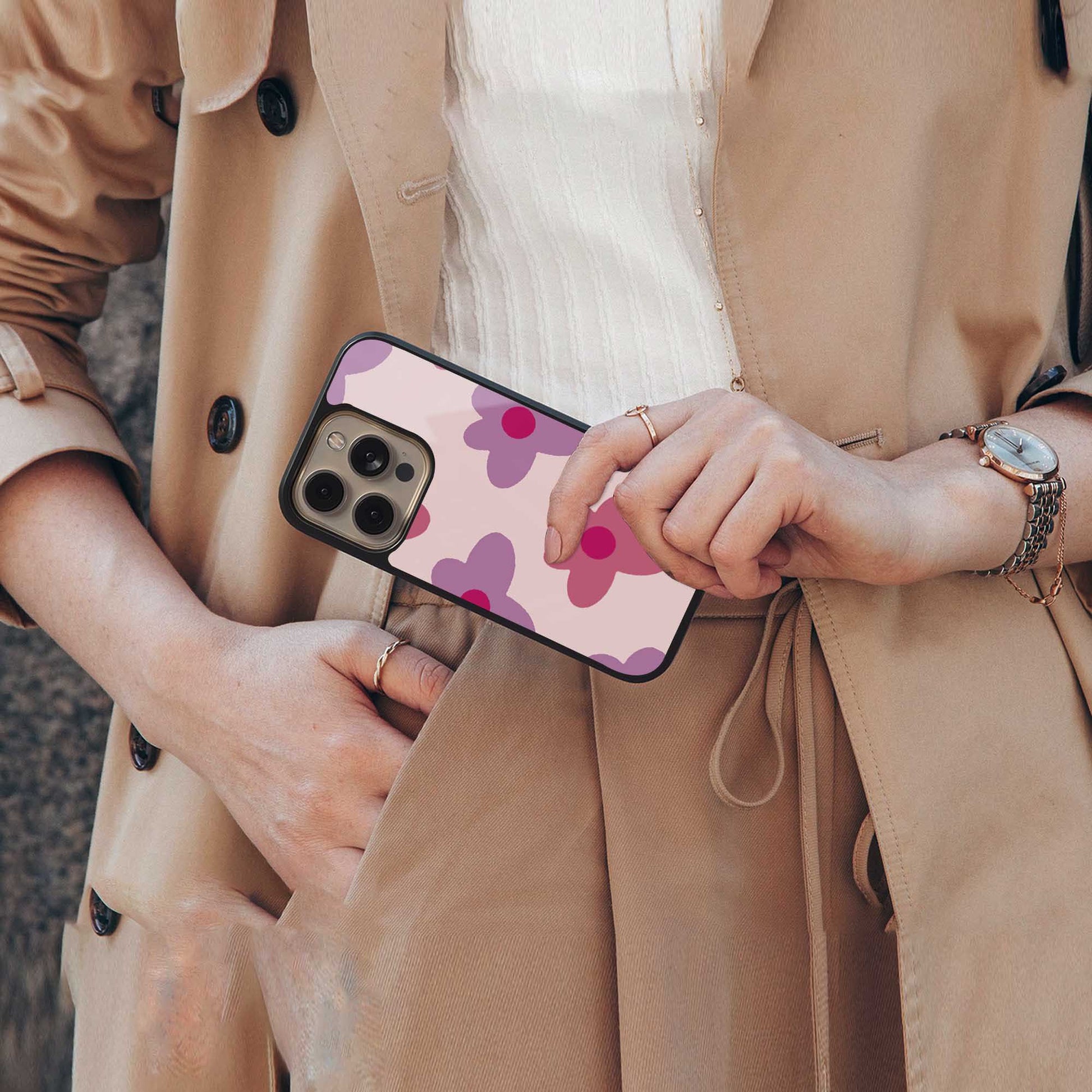 Floral Purple luxury glass phone case for iPhone 16 | scratch and drop resistant