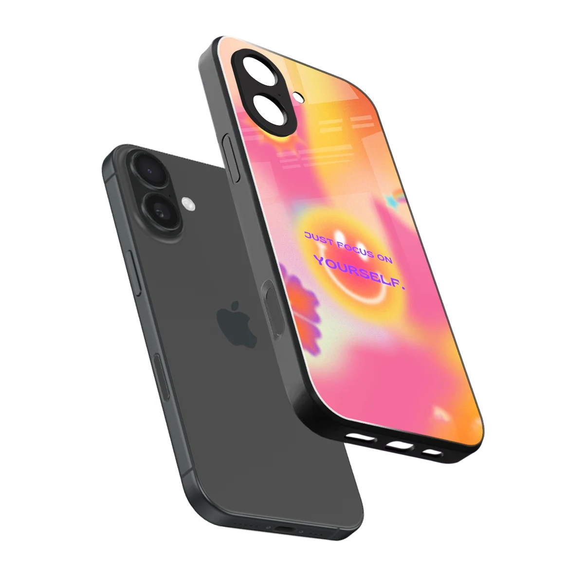 Focus On Yourself sleek iphone 17 cover with tempered glass back and TPU edges