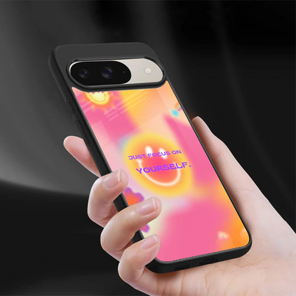 Focus On Yourself sleek google pixel 9 cover with tempered glass back and TPU edges