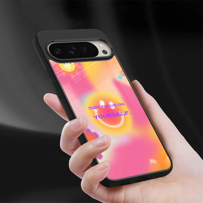 Focus On Yourself sleek google pixel 9 pro cover with tempered glass back and TPU edges