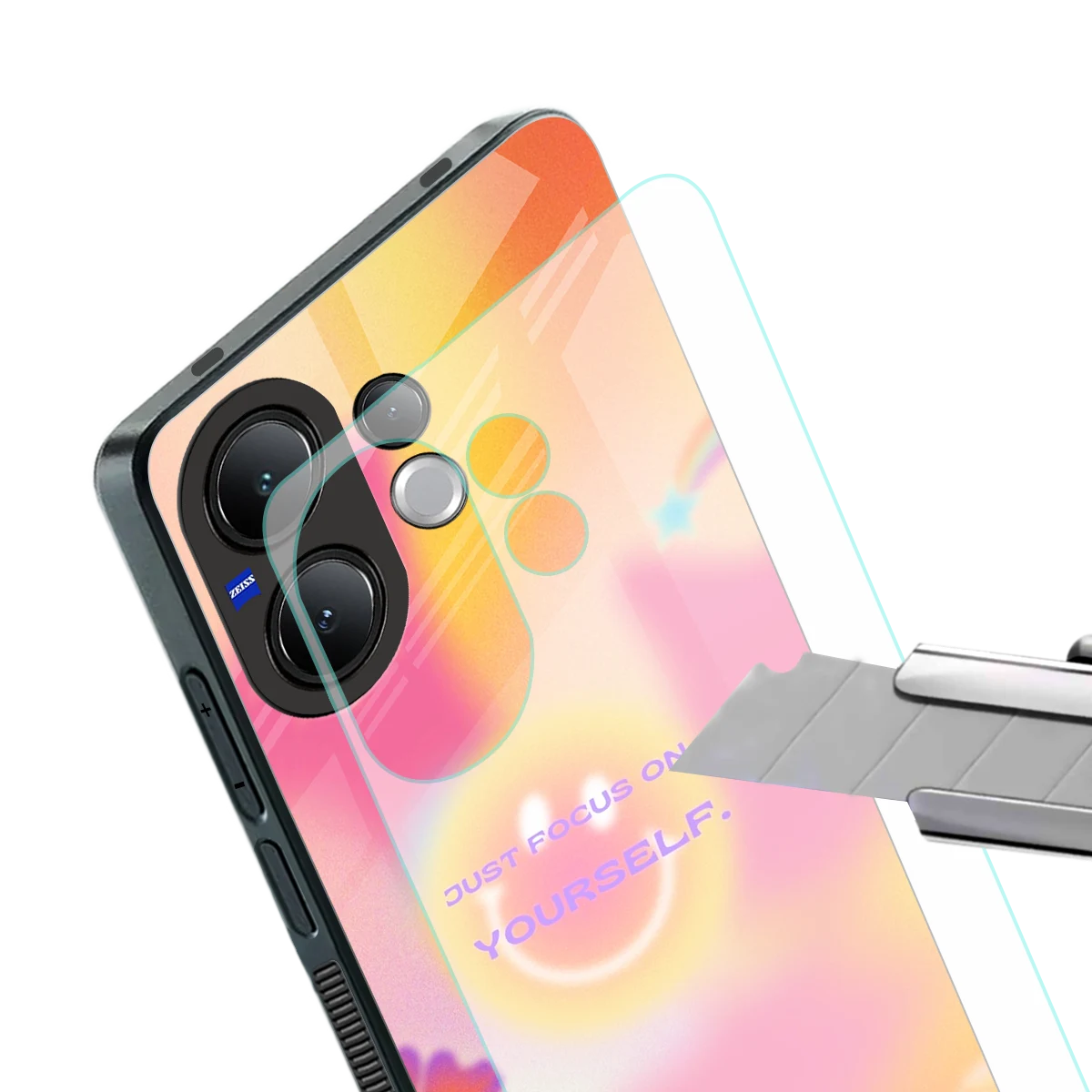 Focus On Yourself stylish phone case for vivo v60 | glossy glass and slim fit